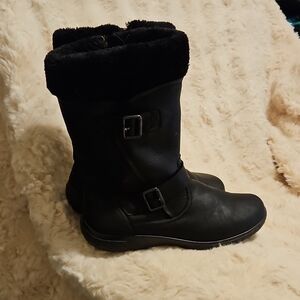 Hotter Black Leather Winter Boots with Buckle